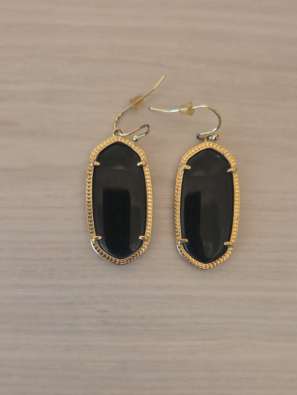 Kendra Scott Gold Frame Black Stone Drop Earrings